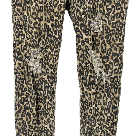 Easel Animal Print Jeans Brown Skinny Distressed Stretchy Denim Size L Cheetah - Picture 4 of 8